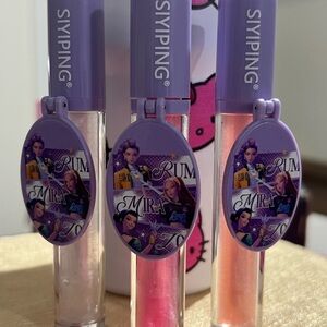Kids Glitter Lip Gloss Trio – Purple Caps with Pink, Peach & Clear Shades